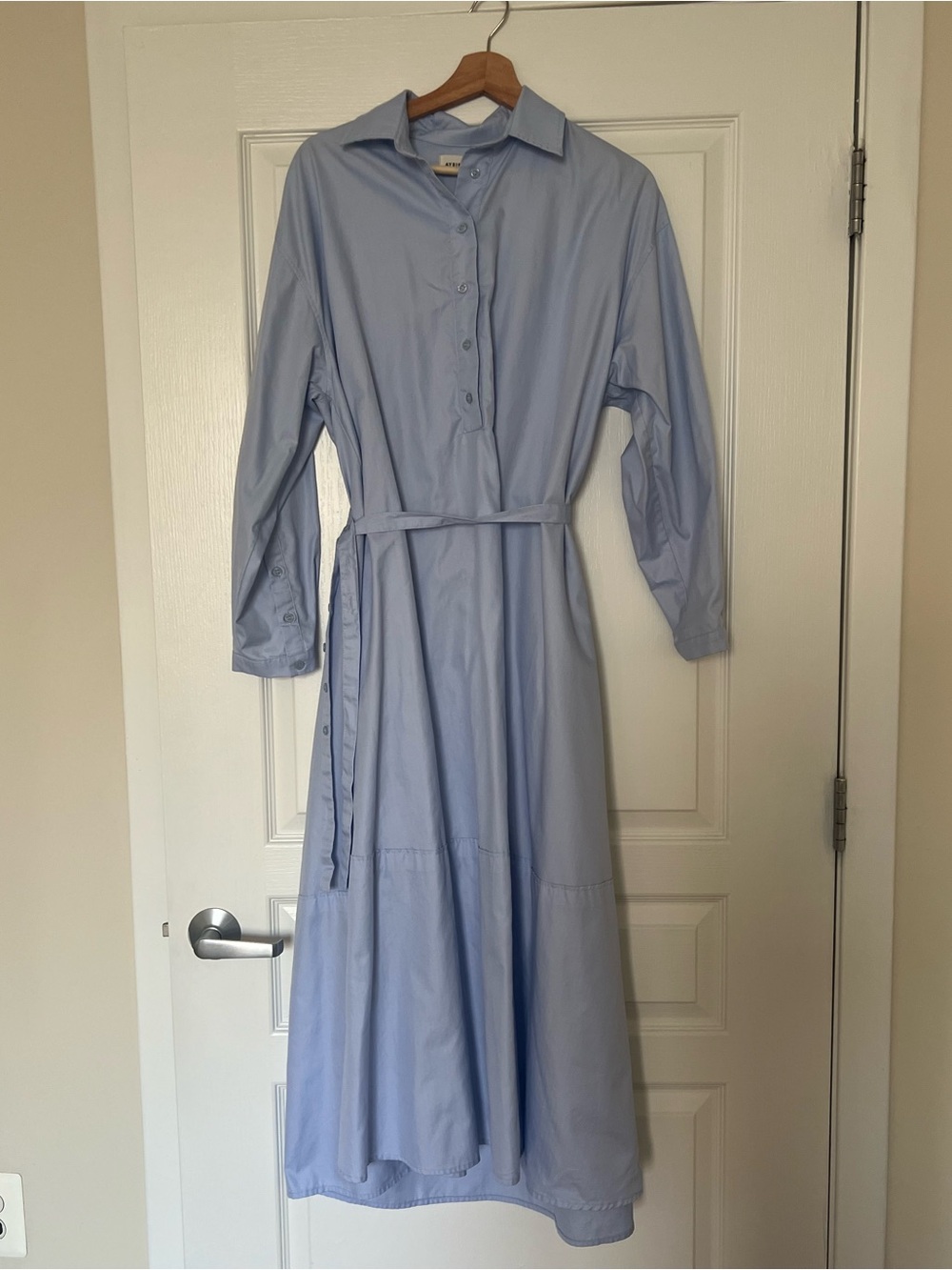 Cotton Shirt Dress in Light Blue - Picture 3 of 13